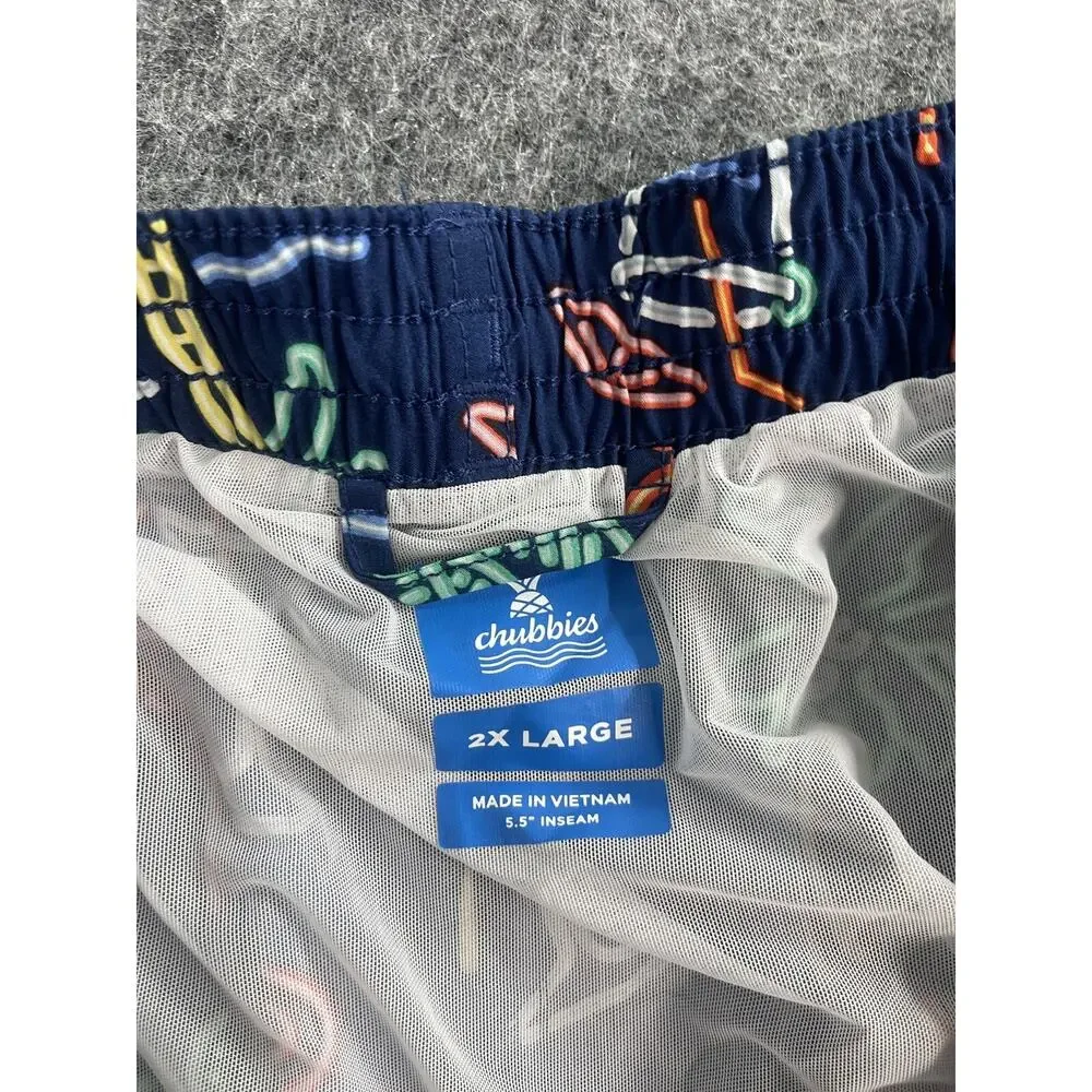 Chubbies Shorts Mens 2XL Swim Trunks Blue Flamingo Palm Trees Coctail Lined A14